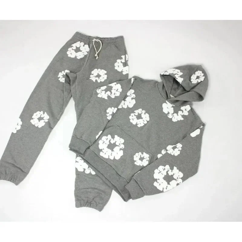 Gray White Floral Print Tracksuit Set DD-003