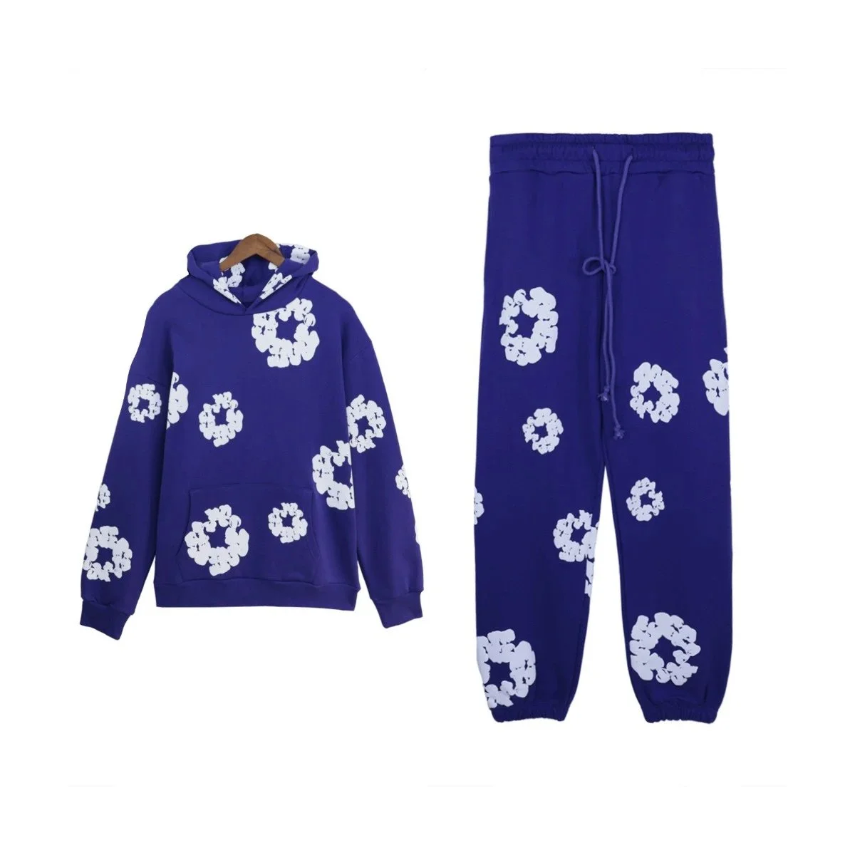 Blue White Floral Print Tracksuit Set