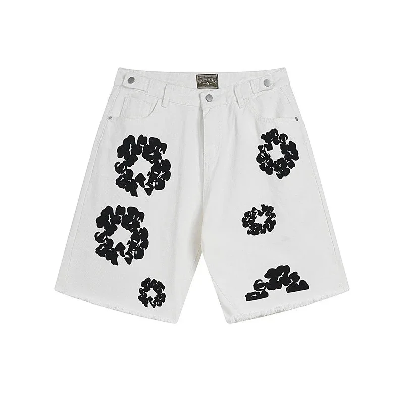 Other White Denim Shorts with Black Floral Appliques White - 1