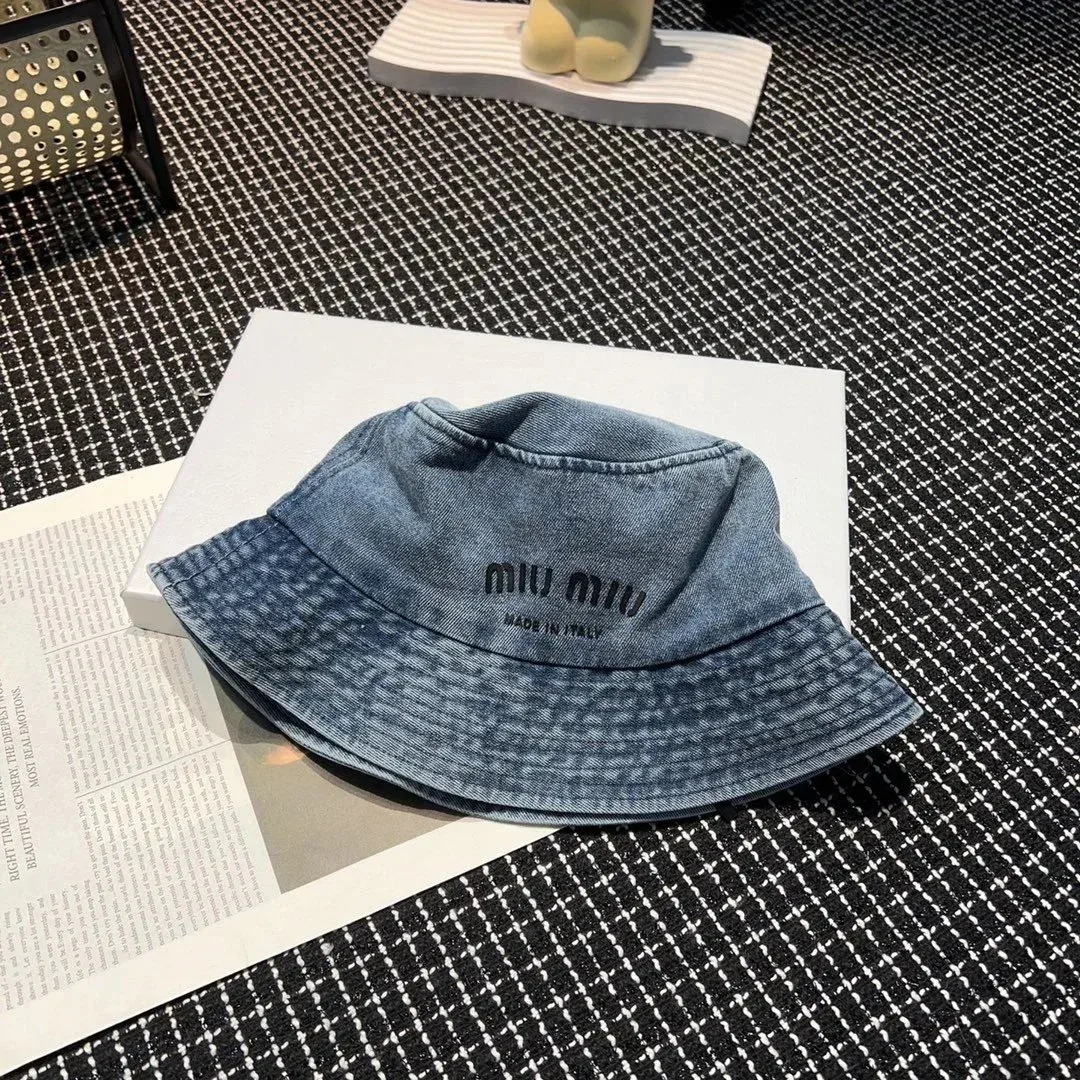 Miu Miu Miu Miu Denim Bucket Hat Blue Headwear Blue - 1