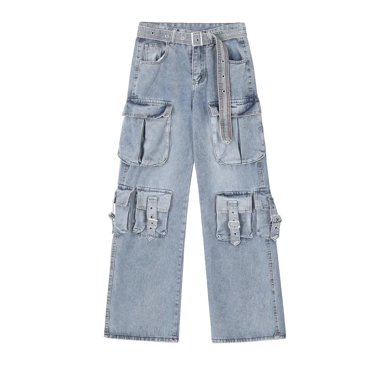 Other Blue Cargo Denim Jeans with Belt Blue - 1