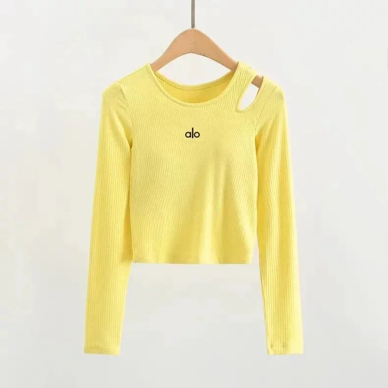 Alo Yoga Alo Yellow Cropped Long Sleeve Top with Cutout Yellow - 1