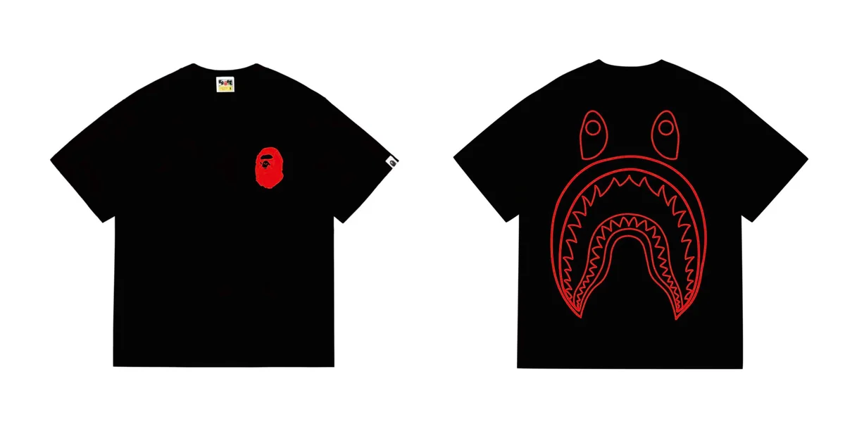 A Bathing Ape A Bathing Ape BAPE STA Black Orange Shark T-Shirt Black - 1