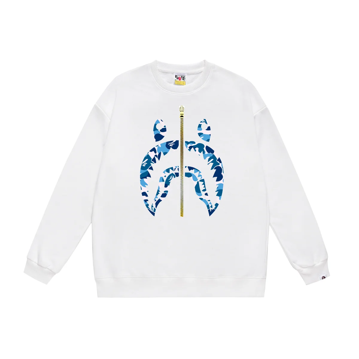 A Bathing Ape A Bathing Ape BAPE STA Blue Camo Graphic Crewneck Sweatshirt White - 1