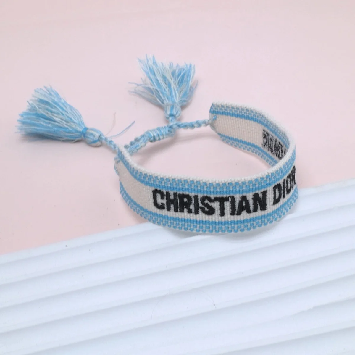 Dior Christian Dior Blue & White Embroidered Bracelet Blue - 1