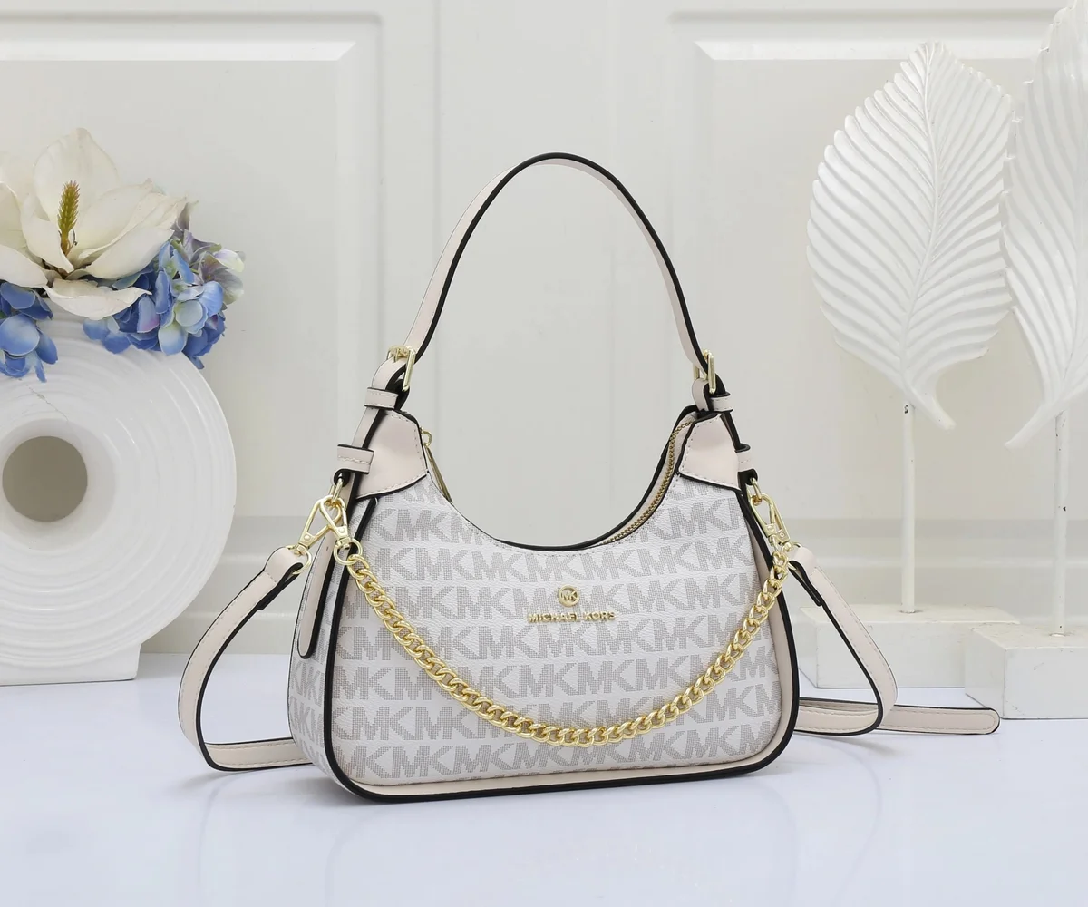 Michael Kors Michael Kors MK Monogram Chain Shoulder Bag Cream Cream