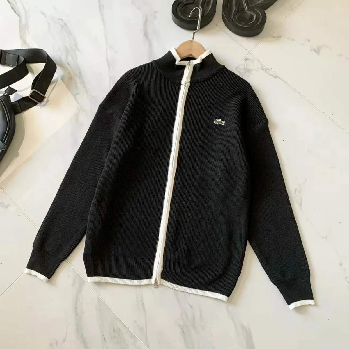 Lacoste Lacoste Black Crocodile Zip-Up Sweater Black