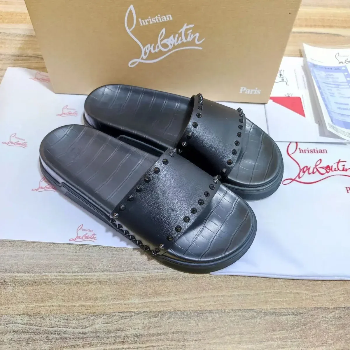 Christian Louboutin Christian Louboutin Black Spiked Slides Sandals Black - 1