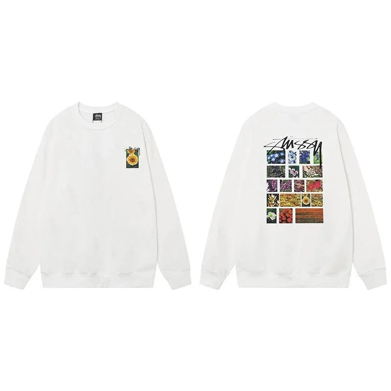 Stussy Stussy Stüssy Flower Print Crewneck Sweatshirt White White - 1