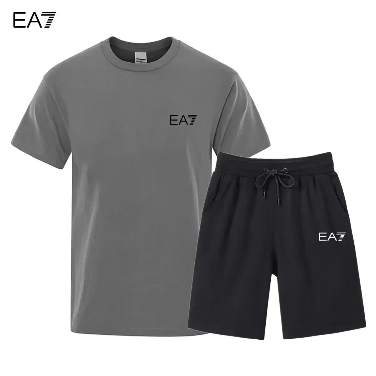 Armani EA7 Men's Grey/Black Co-ord Set Grey