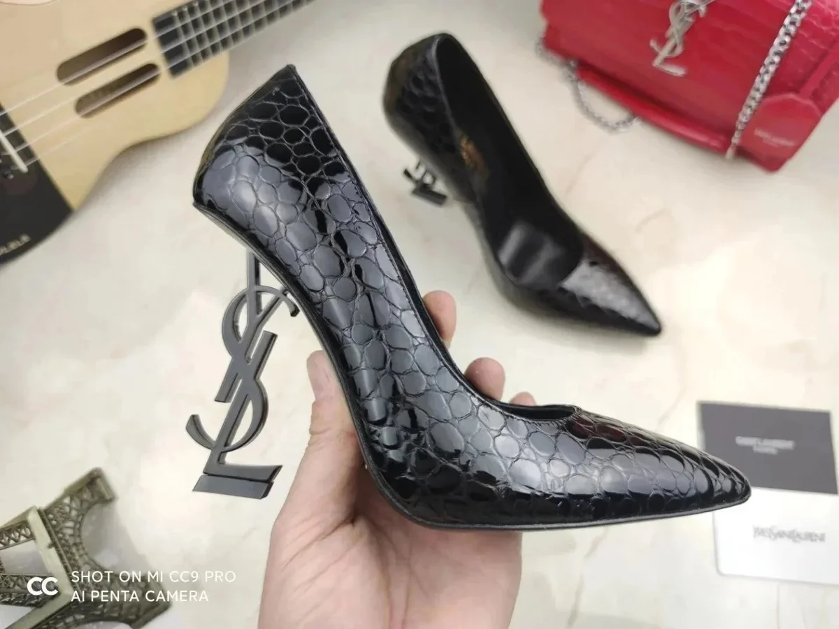 Saint Laurent Saint Laurent YSL Kate Black Crocodile Heels Black - 1