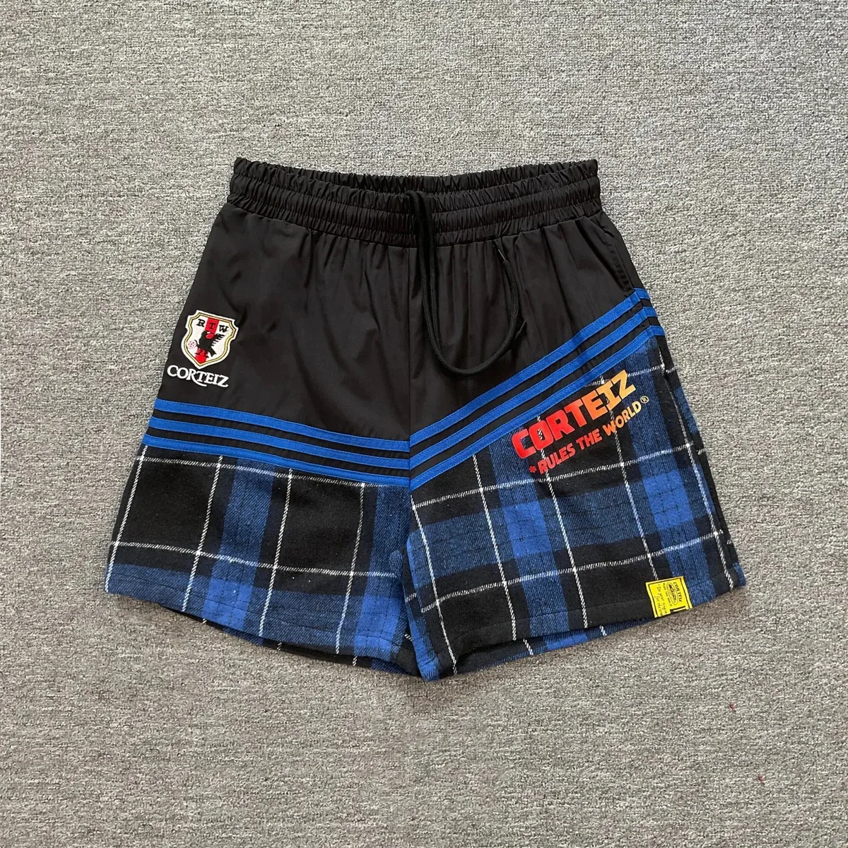 Corteiz Corteiz Rules the World Black & Blue Plaid Shorts Black - 1