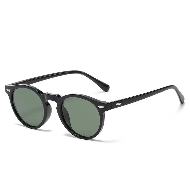 Other Unisex Round Sunglasses Black Frame Green Lenses Eyewear Black - 1