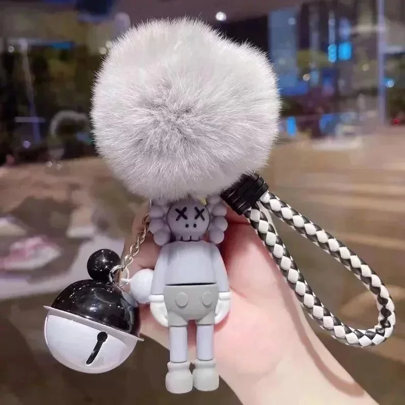 Other KAWS Keychain with Fur Pom-Pom and Bell Grey - 1