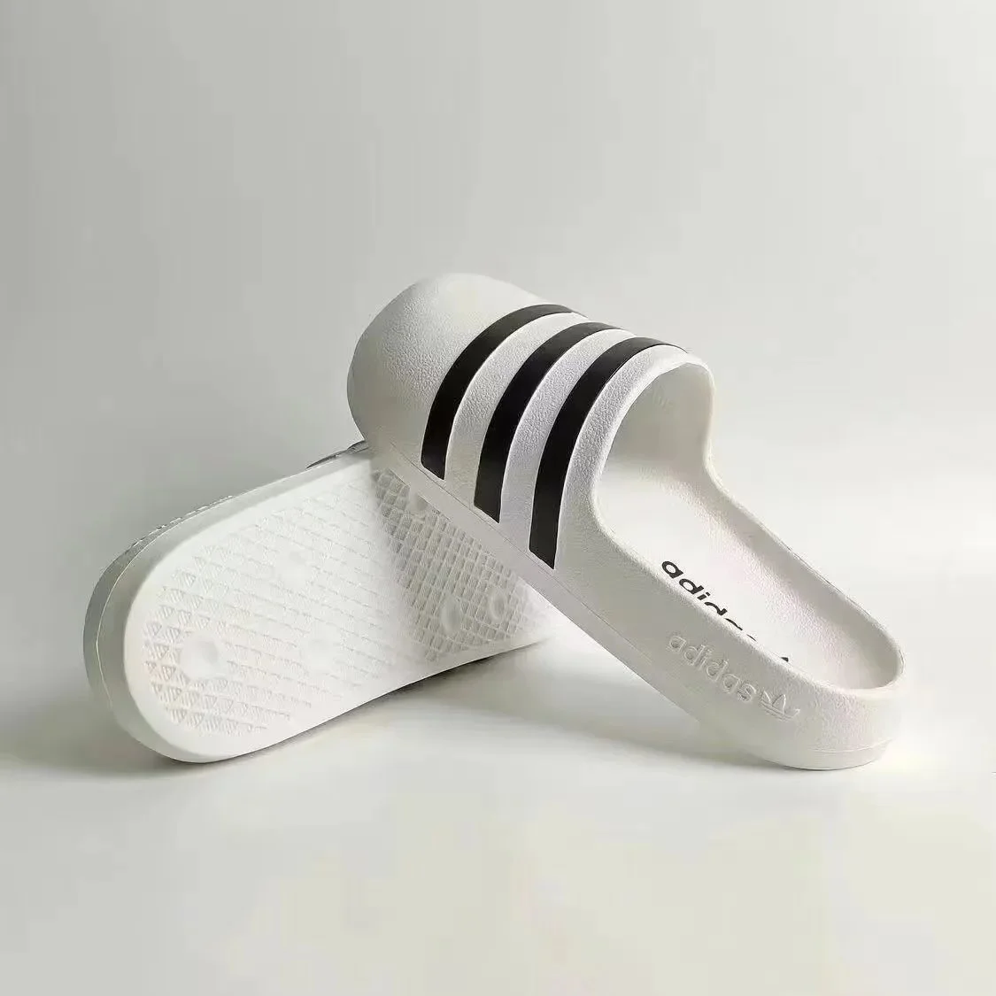 Adidas Adidas White with Black Stripes Slippers White