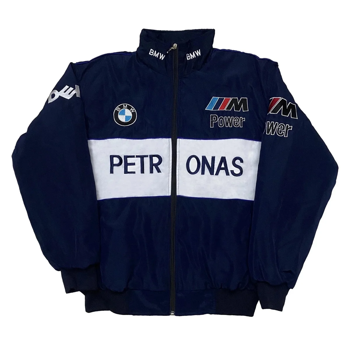 Other BMW White Horse Color Block Embroidered Racing Jacket Navy - 1
