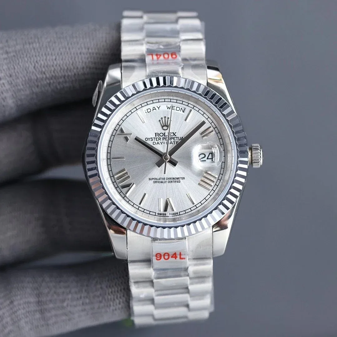 Rolex Rolex Day-Date Silver Dial Steel Bracelet Men's Watch Silver