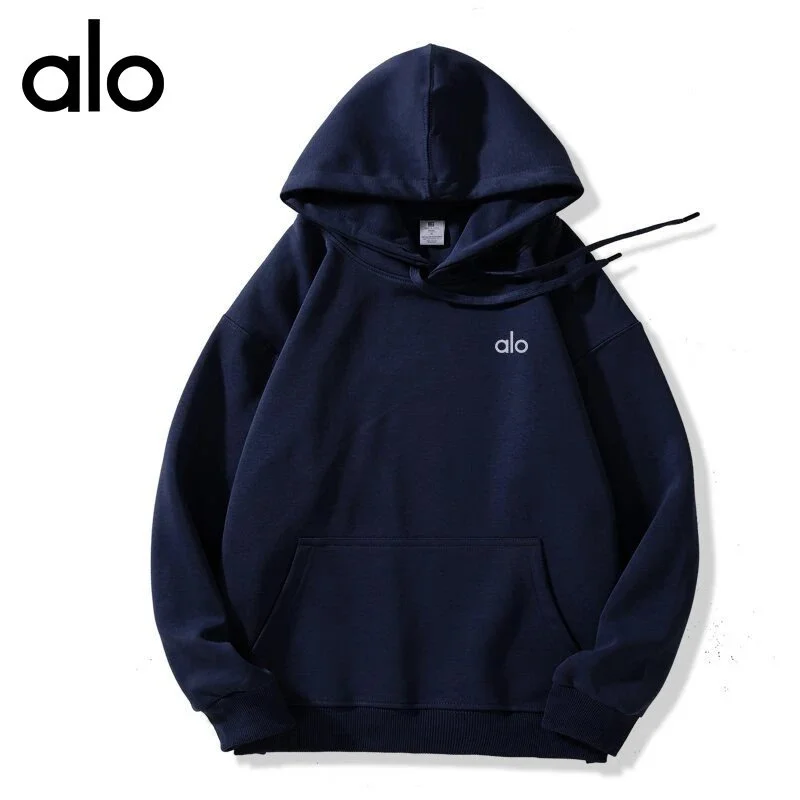 Alo Yoga Alo Hoodie Navy Logo Print Sweatshirt Navy - 1