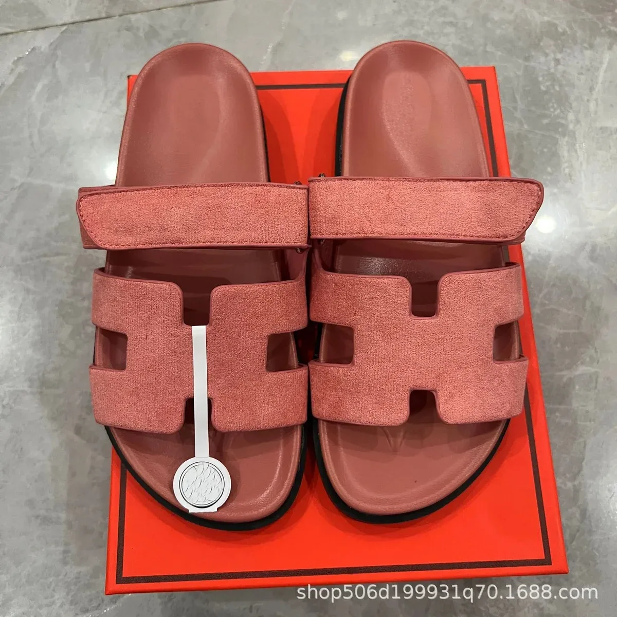 Hermès Hermès Hermès H Coral Red Slide Sandals Red