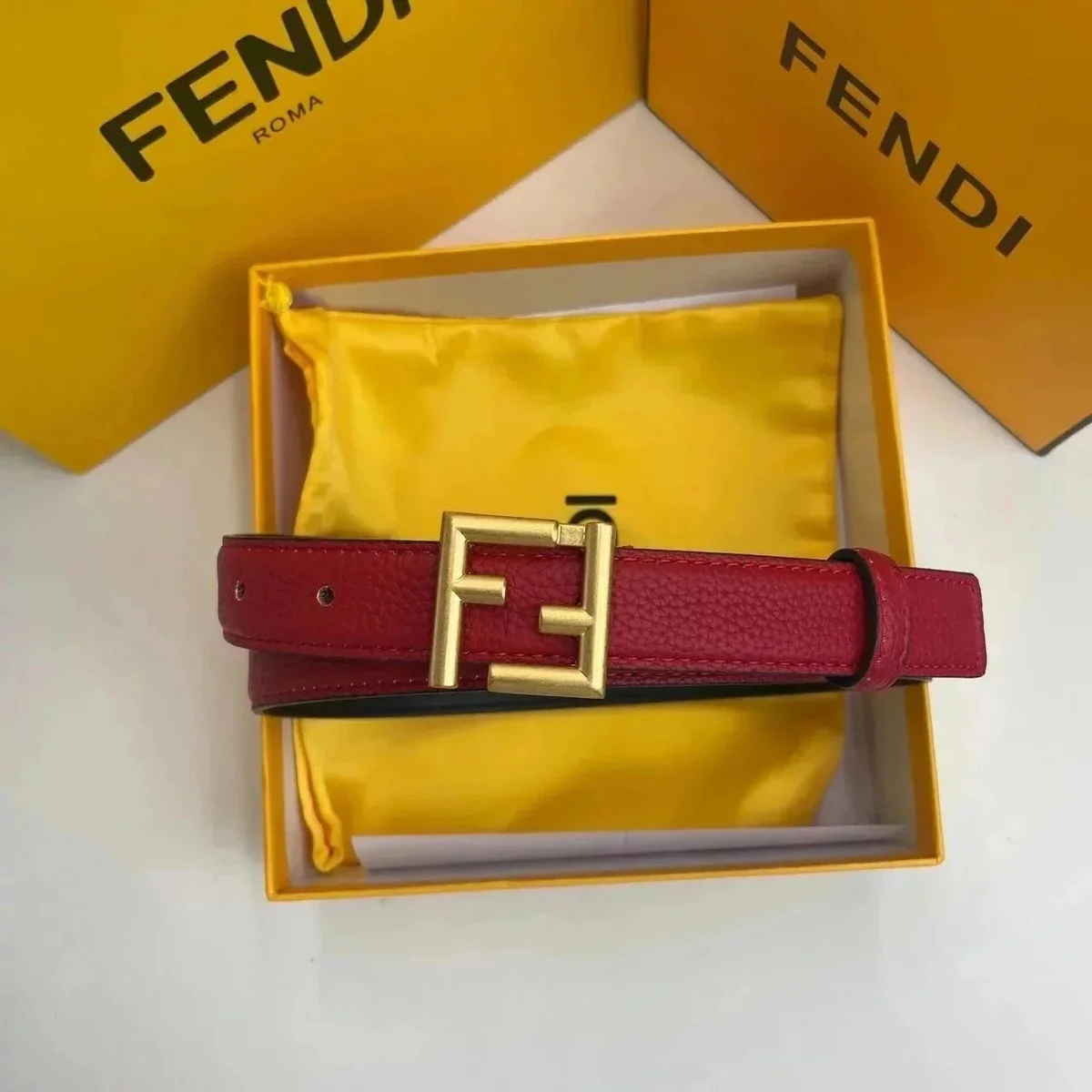 Fendi Fendi FF Logo Red/Gold Belt Red