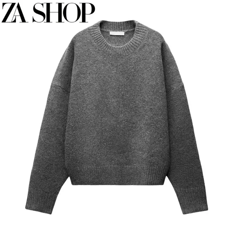 Za Za Shop Oversized Round Neck Sweater in Medium Grey Grey - 1