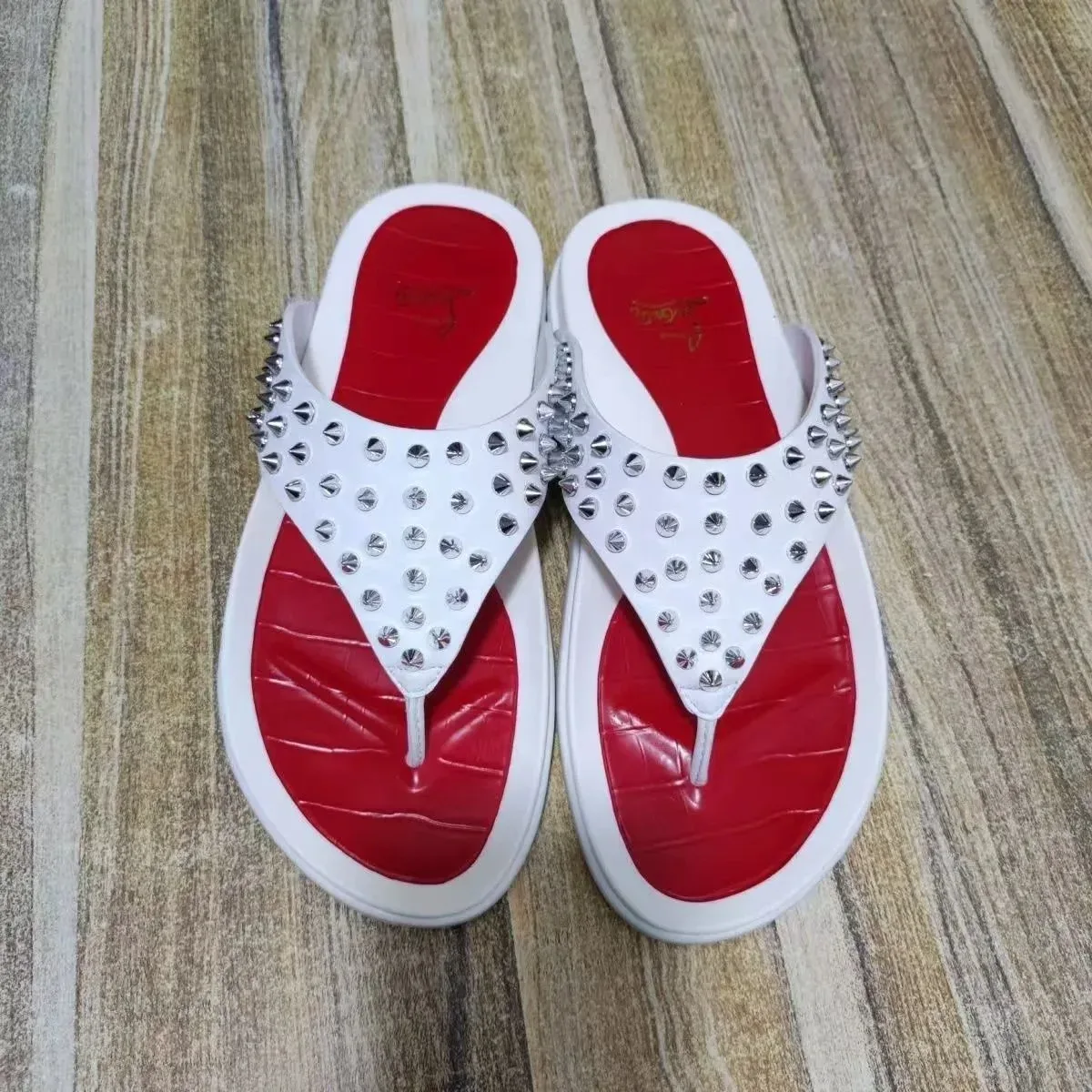 Christian Louboutin Christian Louboutin White & Red Spike Sandals White - 1
