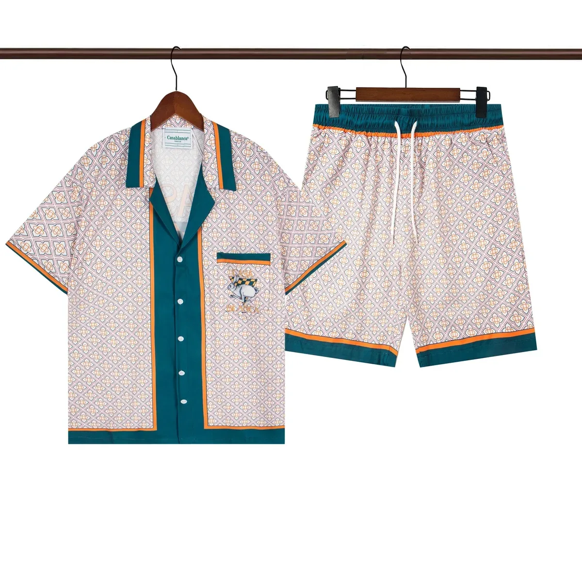 Other Casablancor Geometric Print Set - White/Teal Shorts & Shirt White - 1