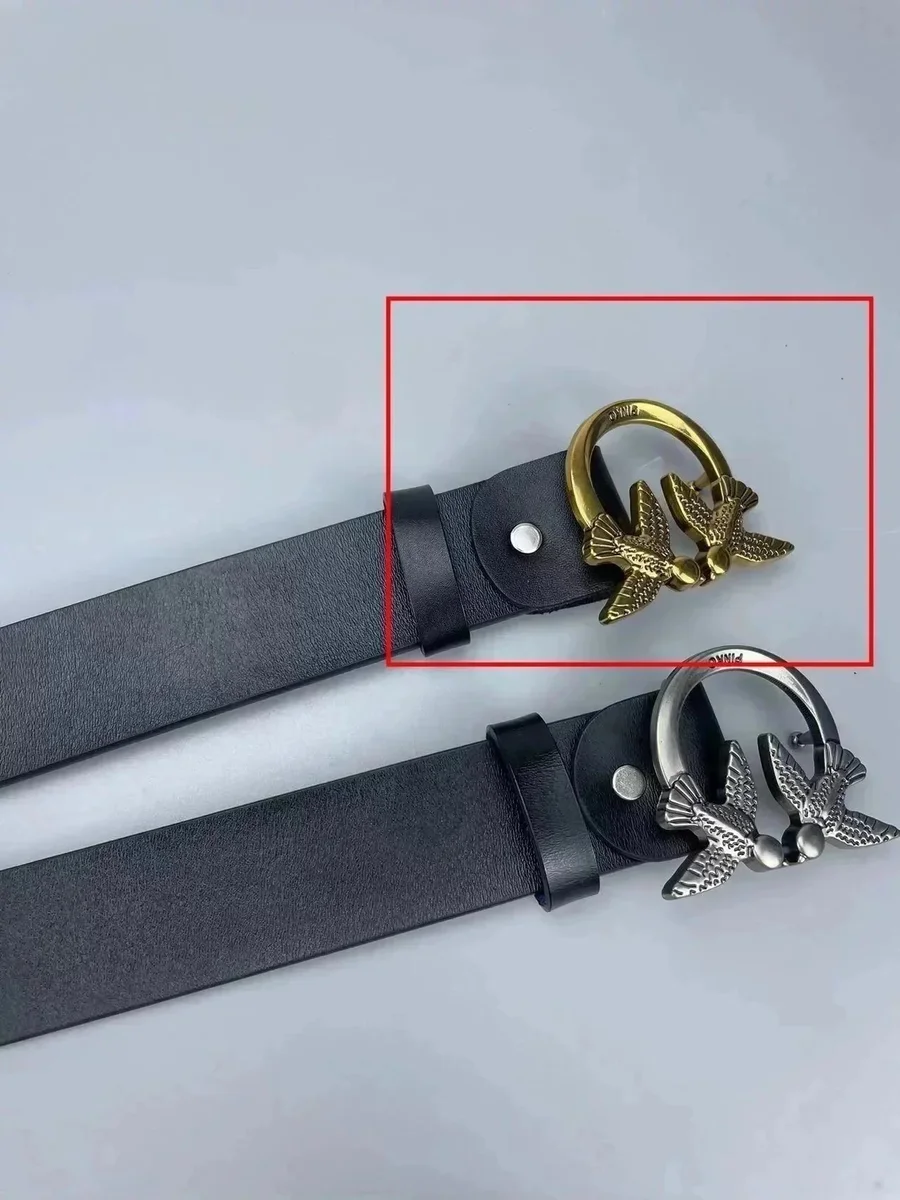 Other Black Leather Belt with Dove Buckle Design Black - 1