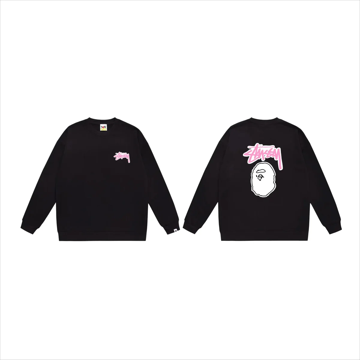 Stussy Stussy BAPE Collaboration Black Crewneck Sweatshirt Black - 1