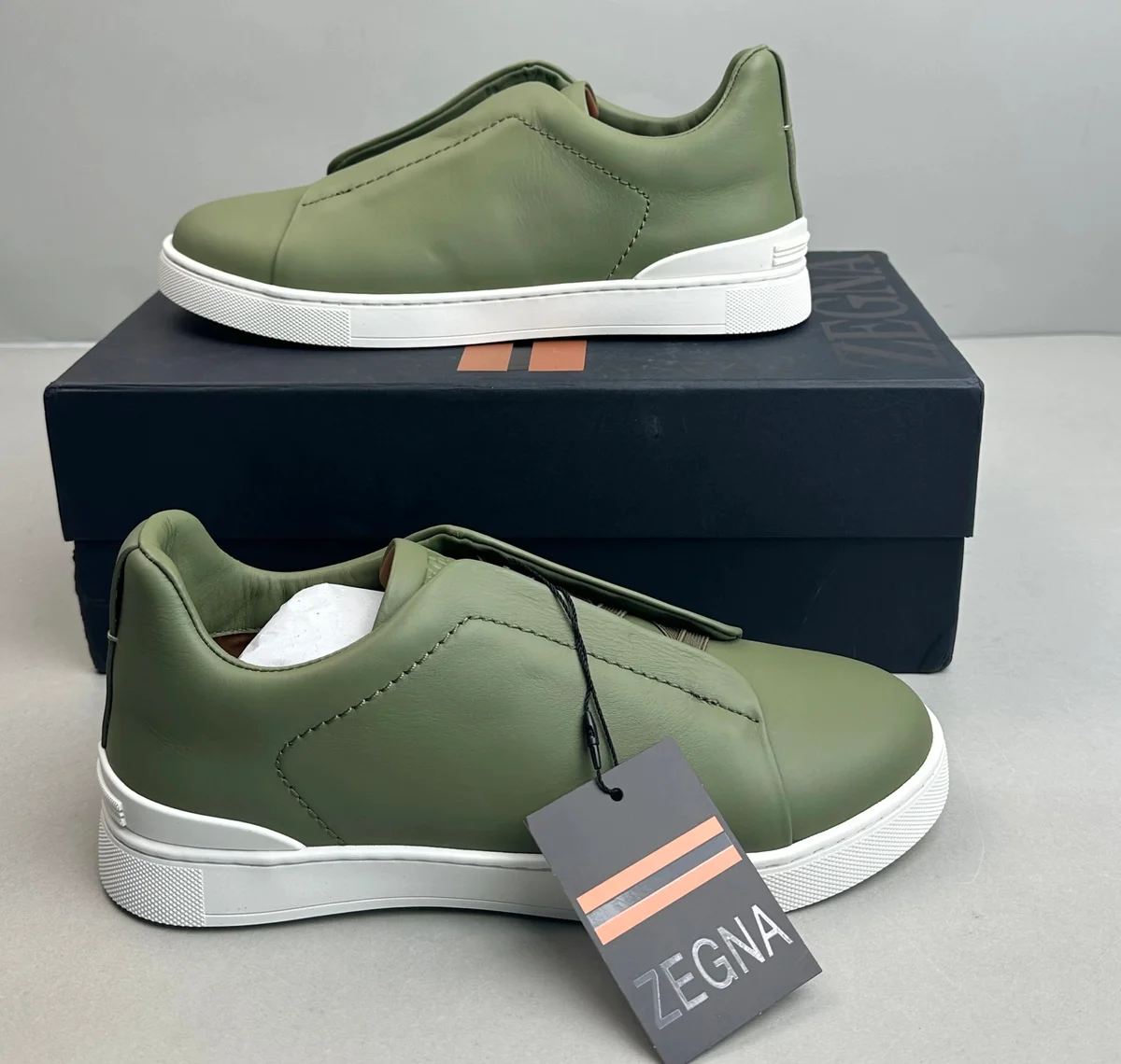 Ermenegildo Zegna Zegna Olive Leather Sneakers Green