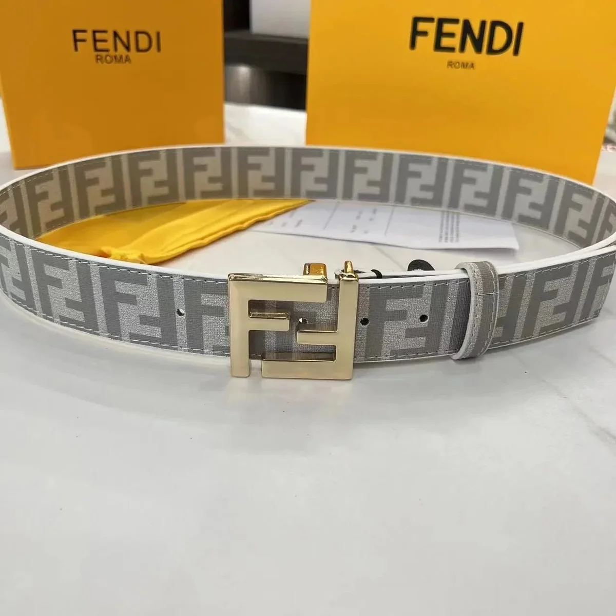Fendi Fendi FF Logo Grey/White Monogram Belt Grey