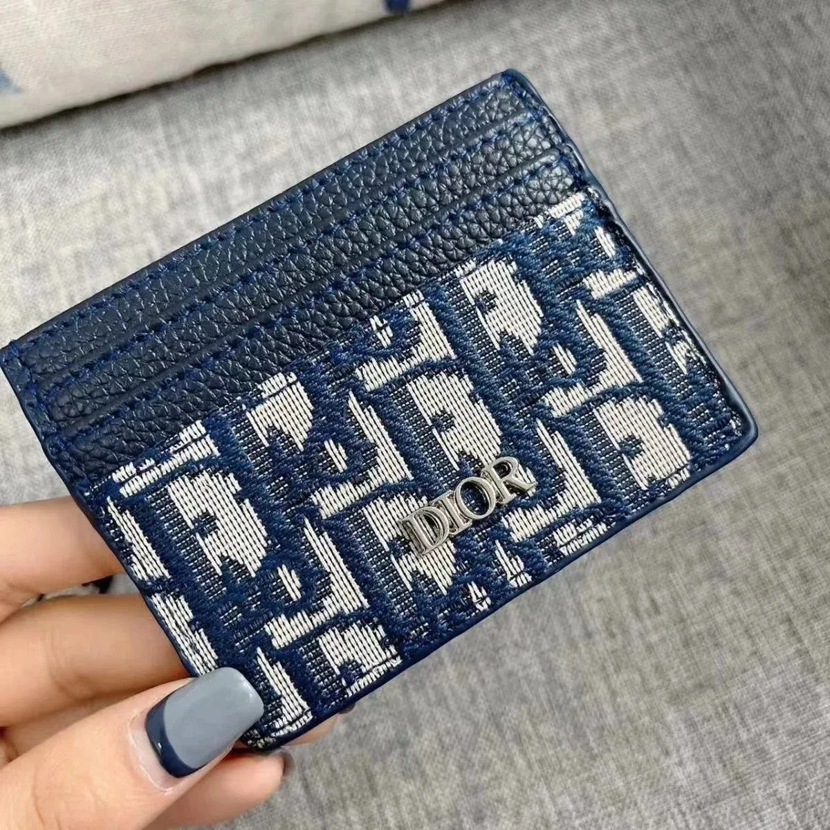 Dior Dior Oblique Card Holder Navy/White Navy