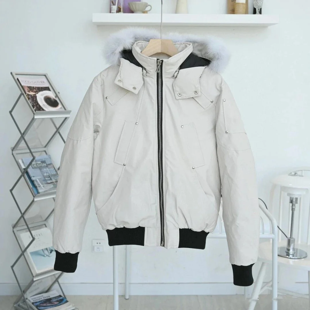 Other Men's White Puffer Jacket with Faux Fur Hood and Black Accents White - 1