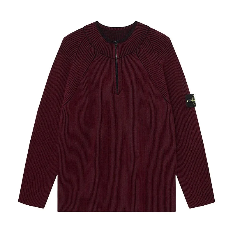 Stone Island Stone Island Deep Red Ribbed Half-Zip Sweater Red
