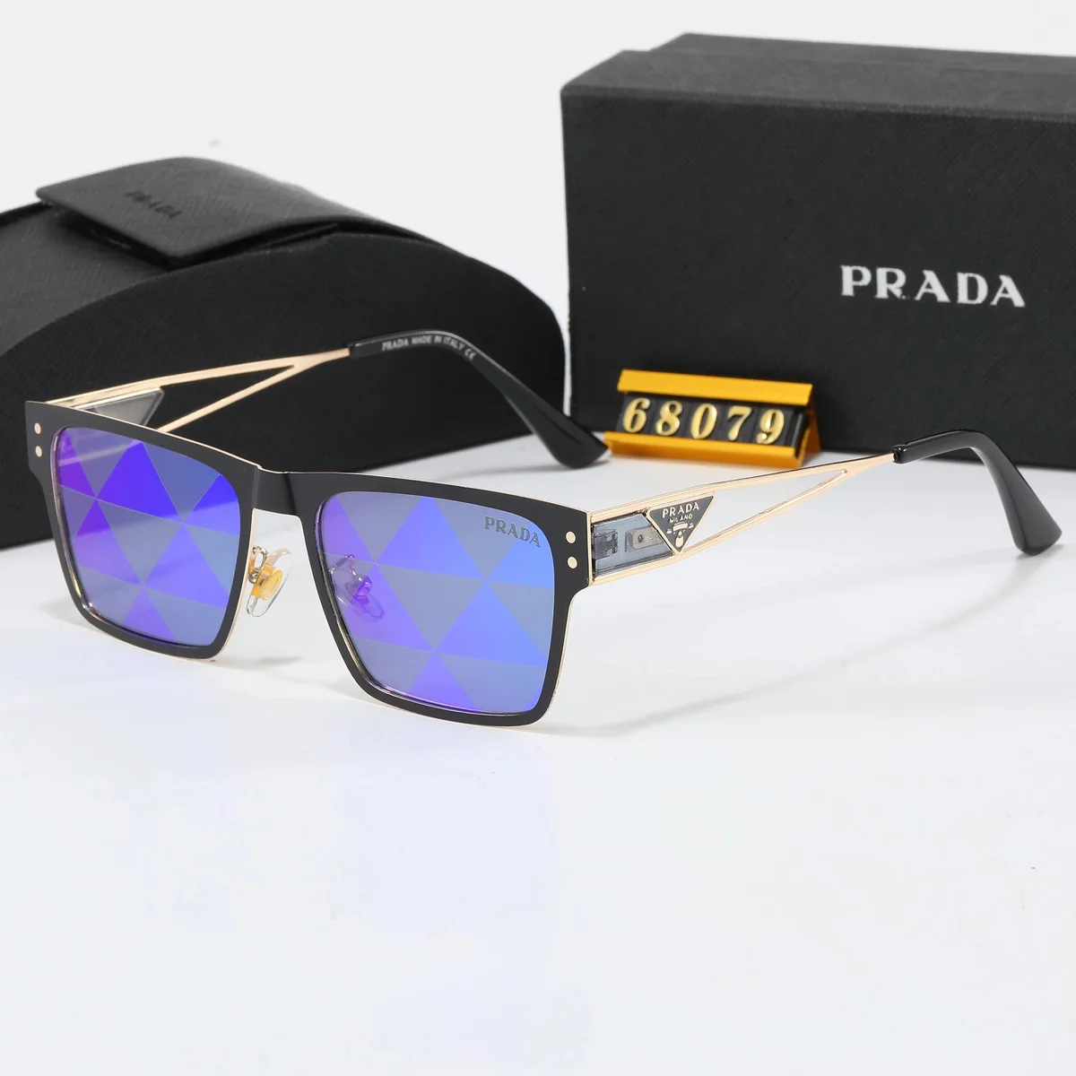 Prada Prada Geometric Lens Sunglasses Black/Gold Eyewear Black - 1