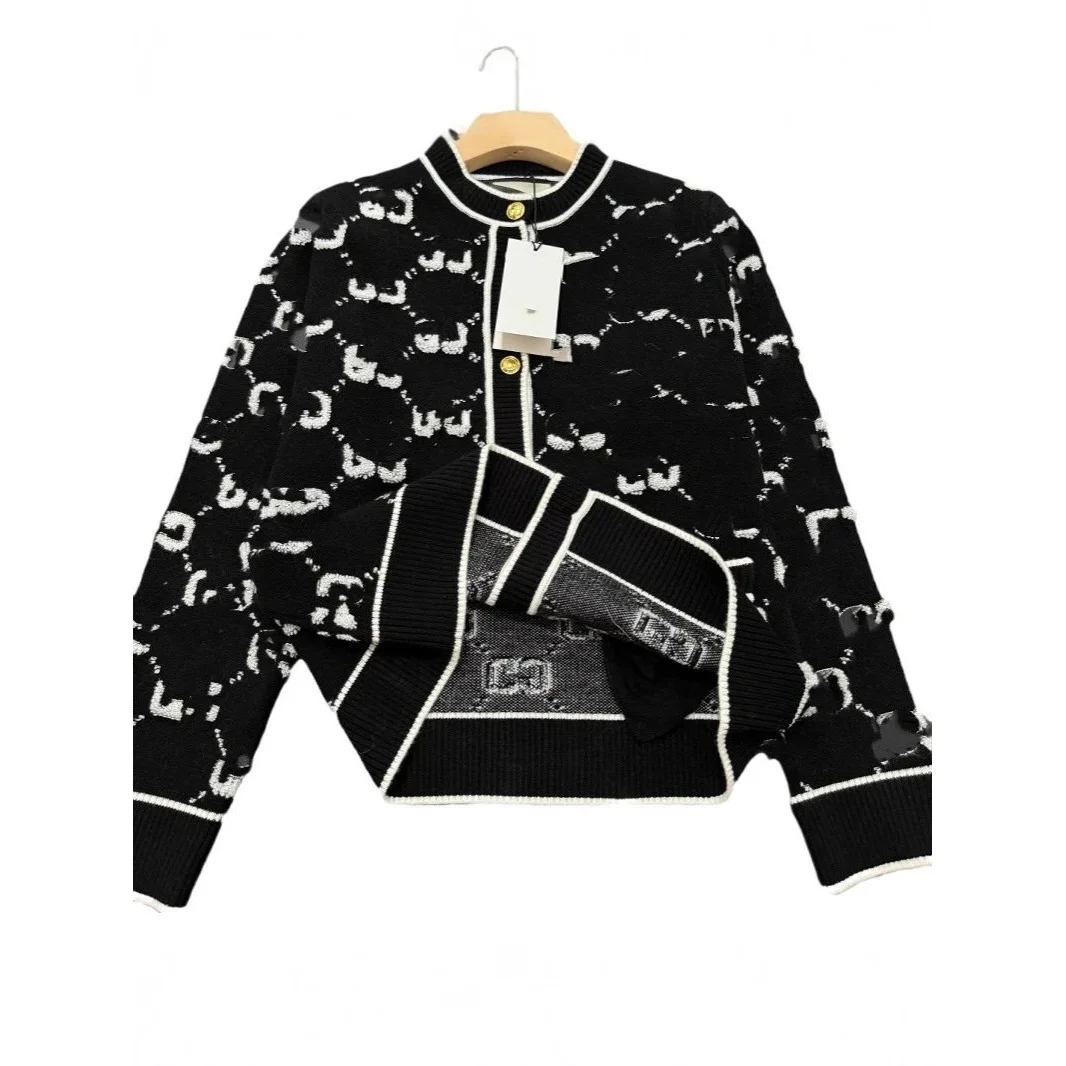 Gucci Gucci Interlocking G Black/White Cropped Knit Cardigan Black