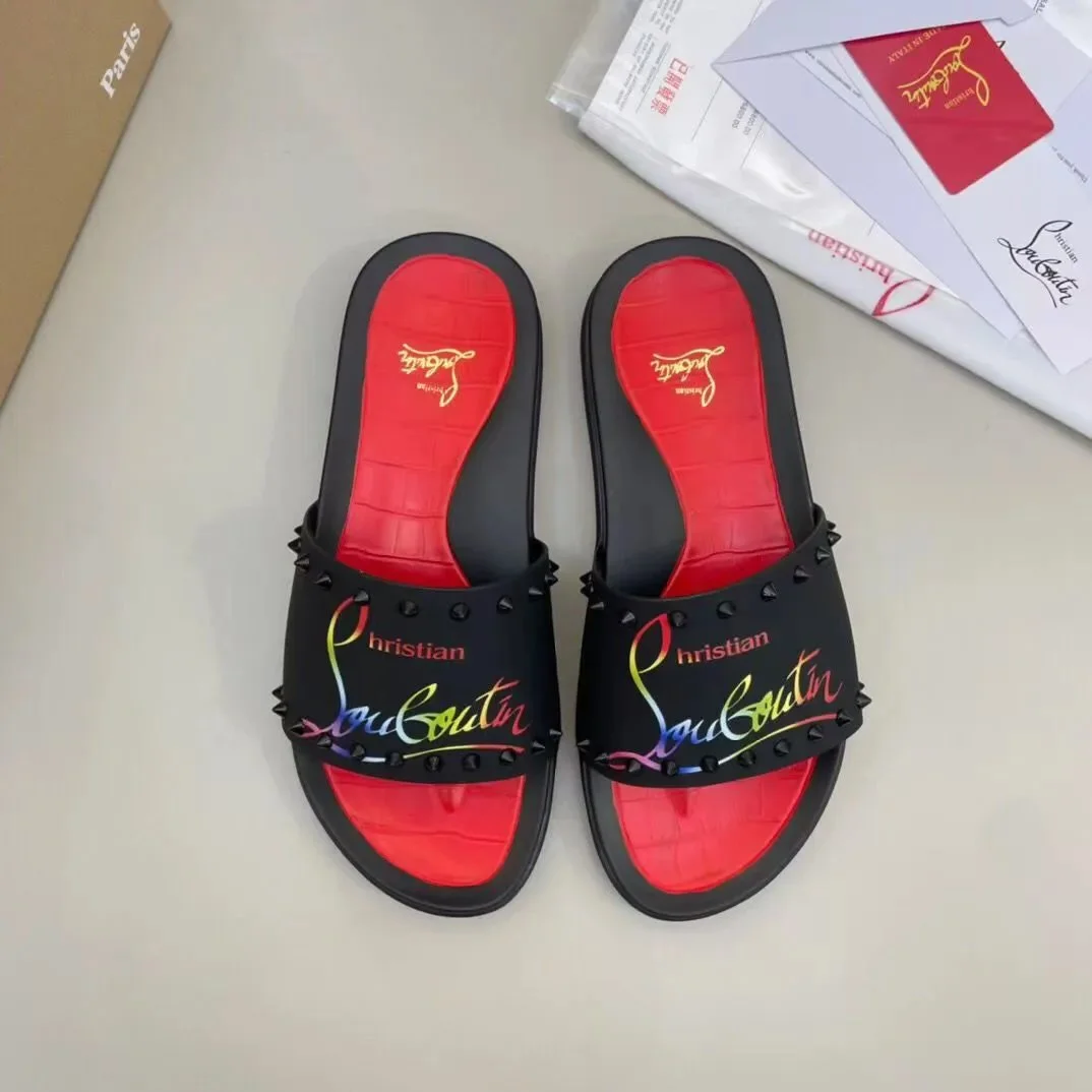 Christian Louboutin Christian Louboutin Rainbow Logo Spike Sandals Black Black - 1