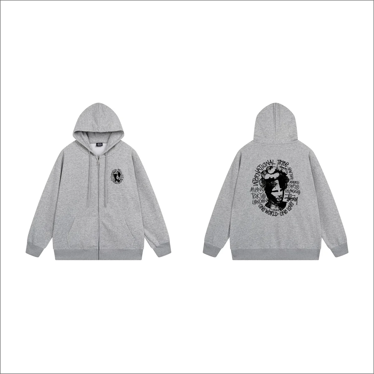 Stussy Stussy Stüssy Grey Hoodie with Graphic Print Grey - 1