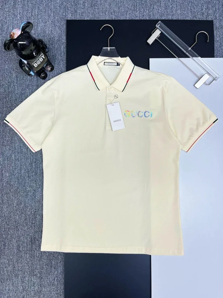 Gucci Gucci Polo Shirt Cream Color Embroidered Logo Men's Top Cream - 1