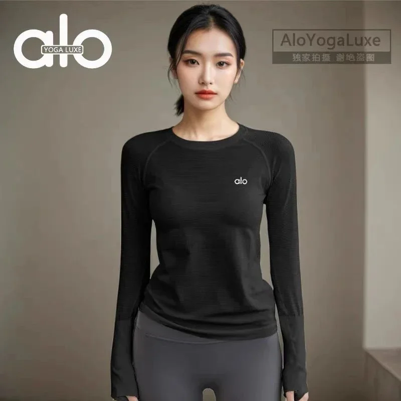 Alo Yoga Alo Yoga Luxe Black Long Sleeve Top Black - 1