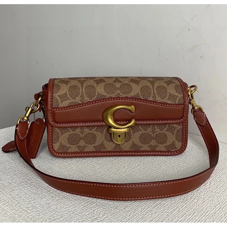 Coach Coach Signature C Lock Small Crossbody Bag Camel Brown - 1