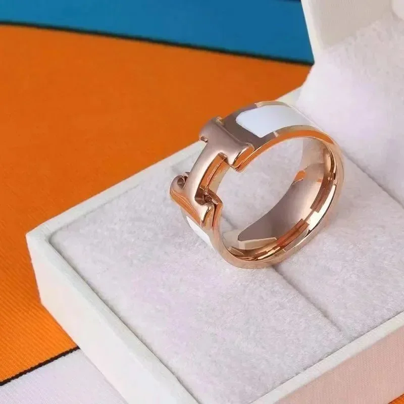 Hermès Hermès H Ring Rose Gold & White Enamel Gold