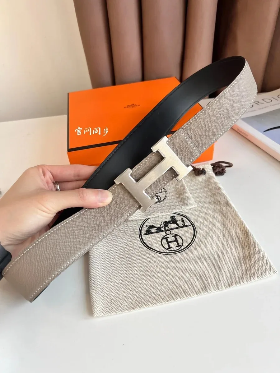 Hermès Hermès Hermès H Grey Leather/Brushed Silver Buckle Belt Grey