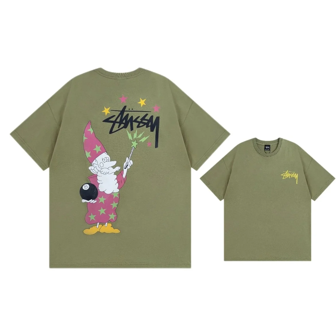 Stussy Stussy Wizard Graphic T-Shirt Olive Green T-Shirt Green - 1