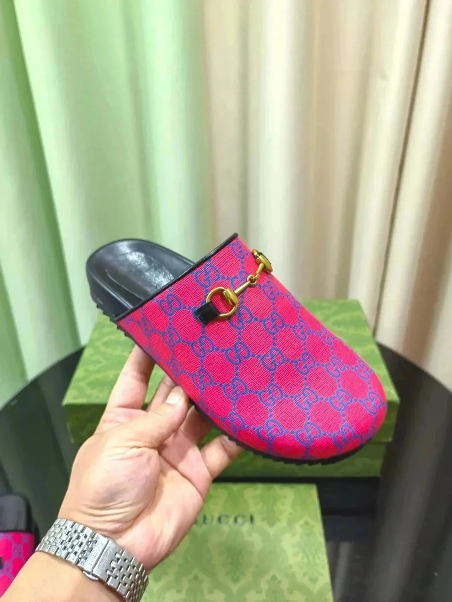 Gucci Gucci 1955 Horsebit Red/Blue Monogram Mule Slides Red