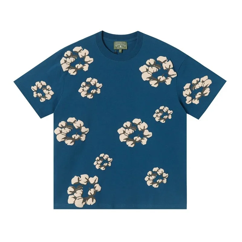 Other Blue Cotton Flower Print T-Shirt Blue - 1