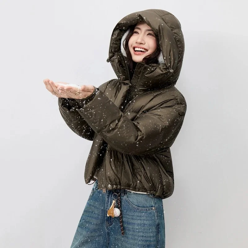 Other Unisex Army Green Puffer Jacket with Hood Brown - 1