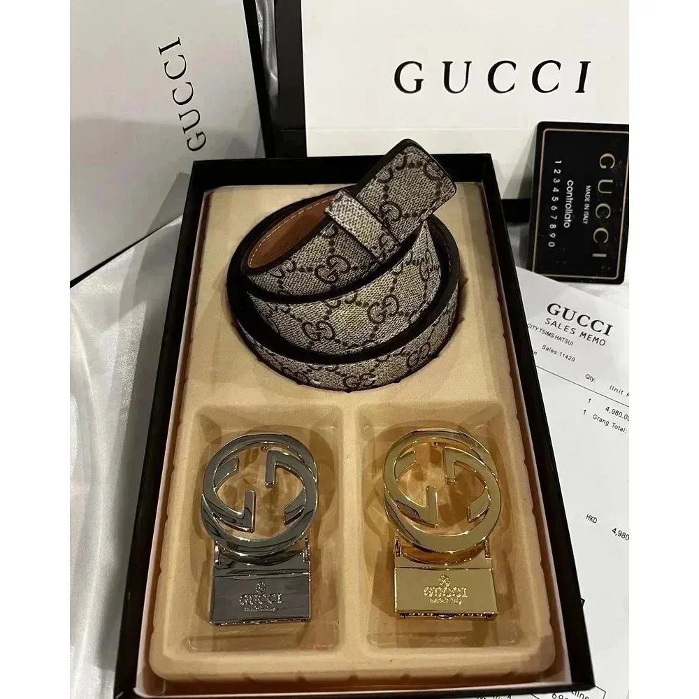 Gucci Gucci GG Monogram Belt Brown Beige Canvas Beige - 1