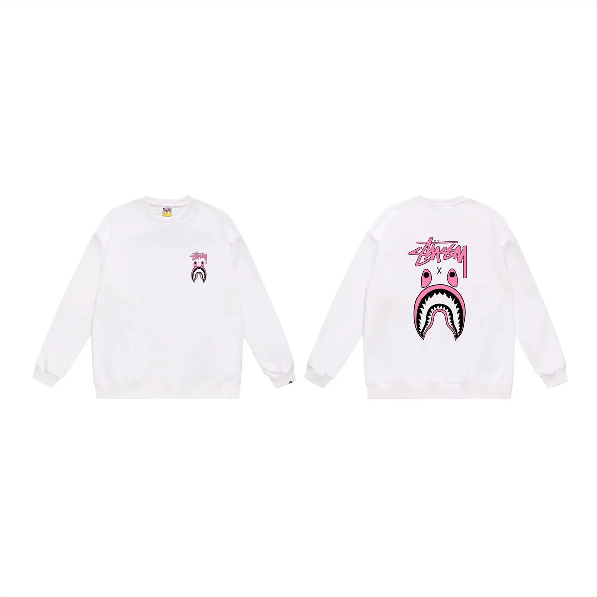 A Bathing Ape A Bathing Ape BAPE STA White Pink Shark Crewneck Sweatshirt White - 1