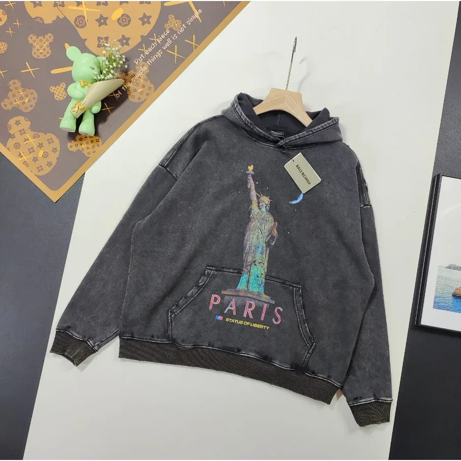 Other Unisex Statue of Liberty Hoodie in Washed Black Black - 1
